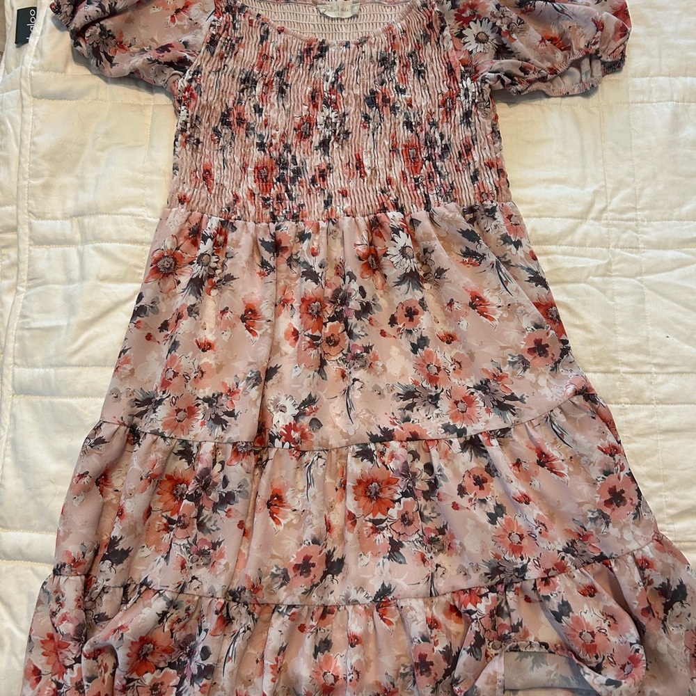 Altar'd State Pink Smocked Puff Sleeve Sundress